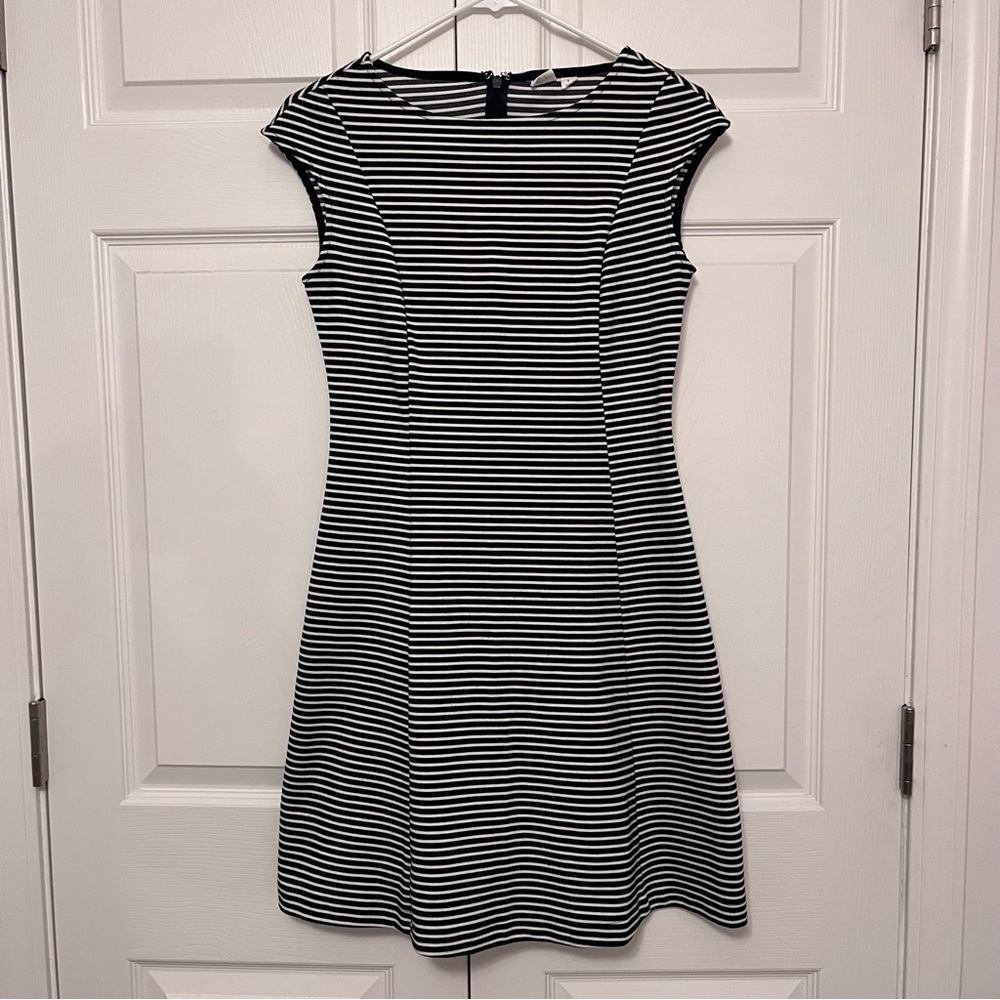 GAP Black and White Nautical Stripe Fit and Flare A Line Mini Dress Retro